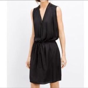 Vince Sleeveless Black Drop Waist Split Neck Draw String Relaxed Mini Dress M